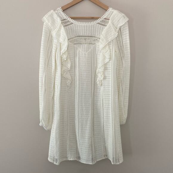 Sezane Dresses & Skirts - Sezane Diana Crochet Lace Long Sleeve Ruffle Mini Dress Ecru Cream Size 4
